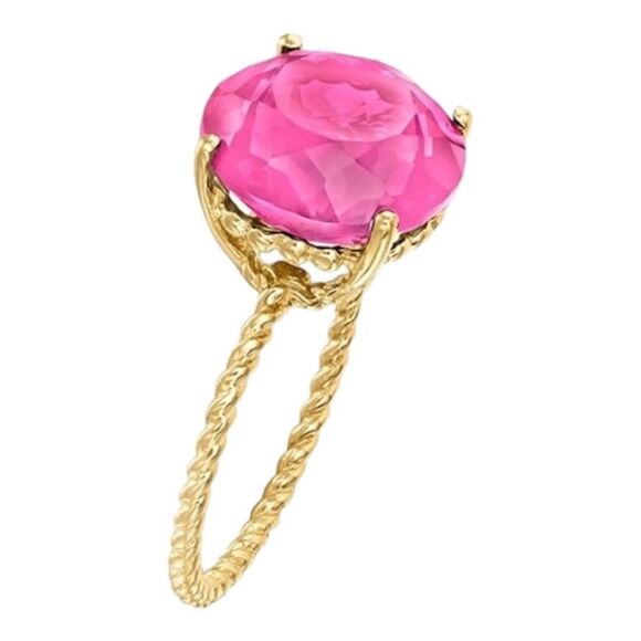 Pink Zirconia Crystal Large Gemstone Sterling Silver Twisted Rope Ring (Size 7) - Picture 1 of 5